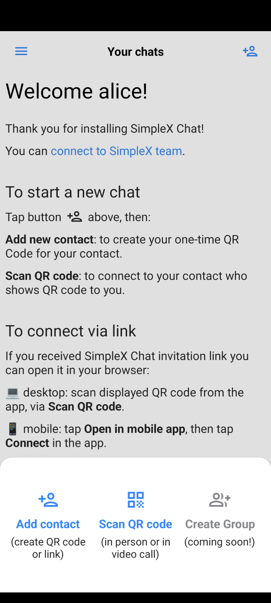 SimpleX Chat screenshot